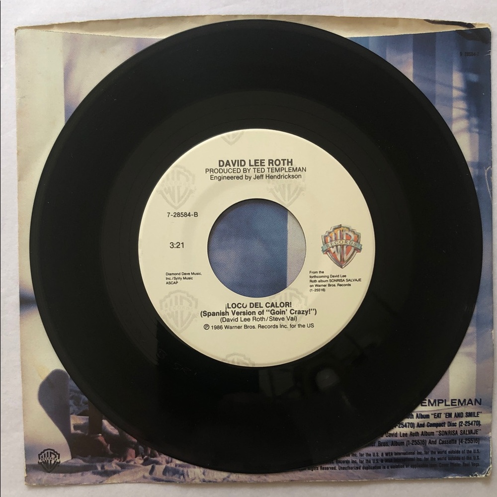 David Lee Roth Goin' Crazy! Vinyl 45 RPM Record '86 - Picture 6 of 6